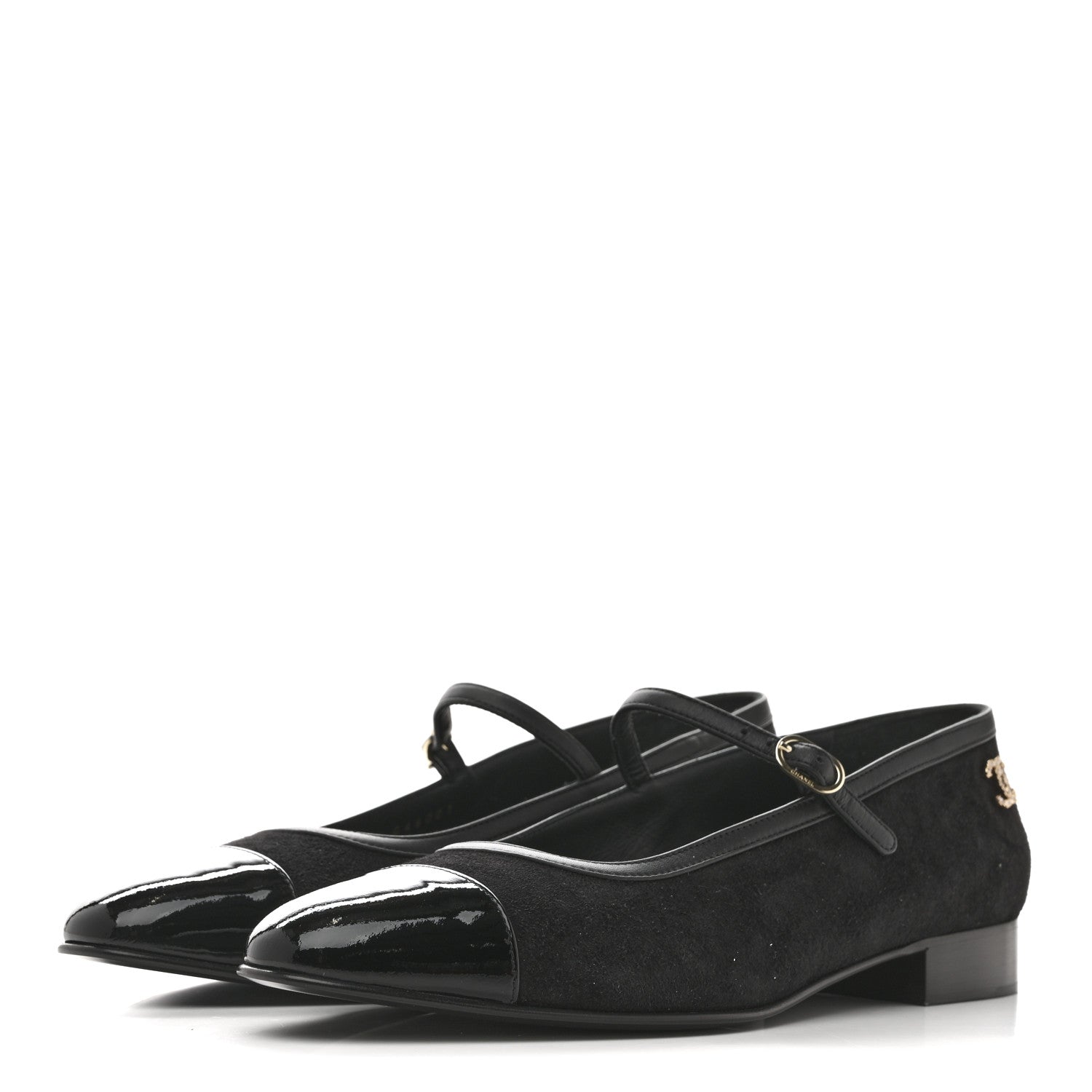 Chanel Suede Kidskin Lambskin Patent Calfskin Cap Toe CC Mary Jane Flats 39.5 Black 4 of 9