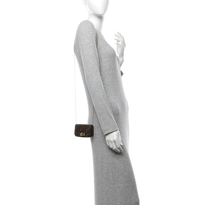 Fendi Glazed Fabric FF 1974 Nano Baguette Charm Mogano Panna 2 of 14