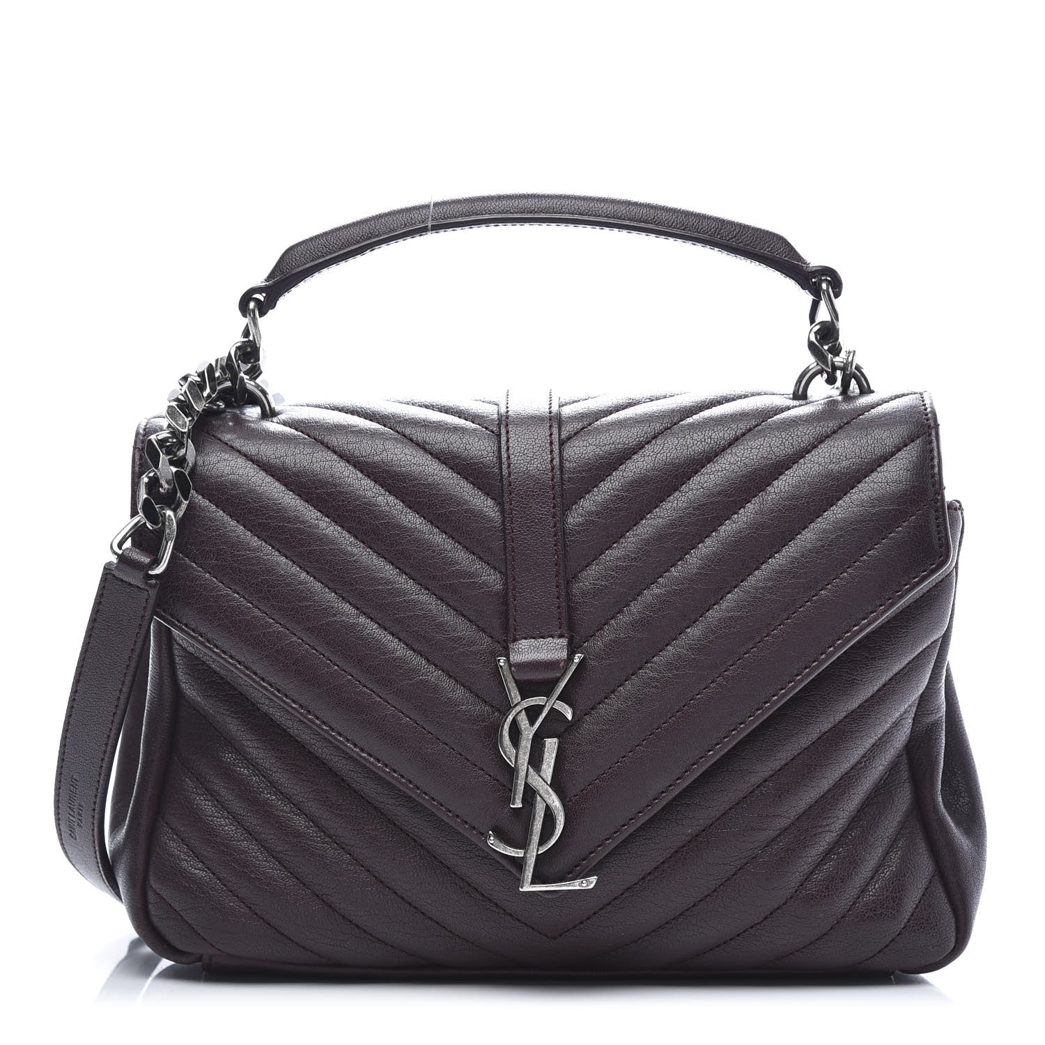 Saint Laurent Sheepskin Matelasse Chevron Monogram Medium College Bag Amaranto 1 of 12