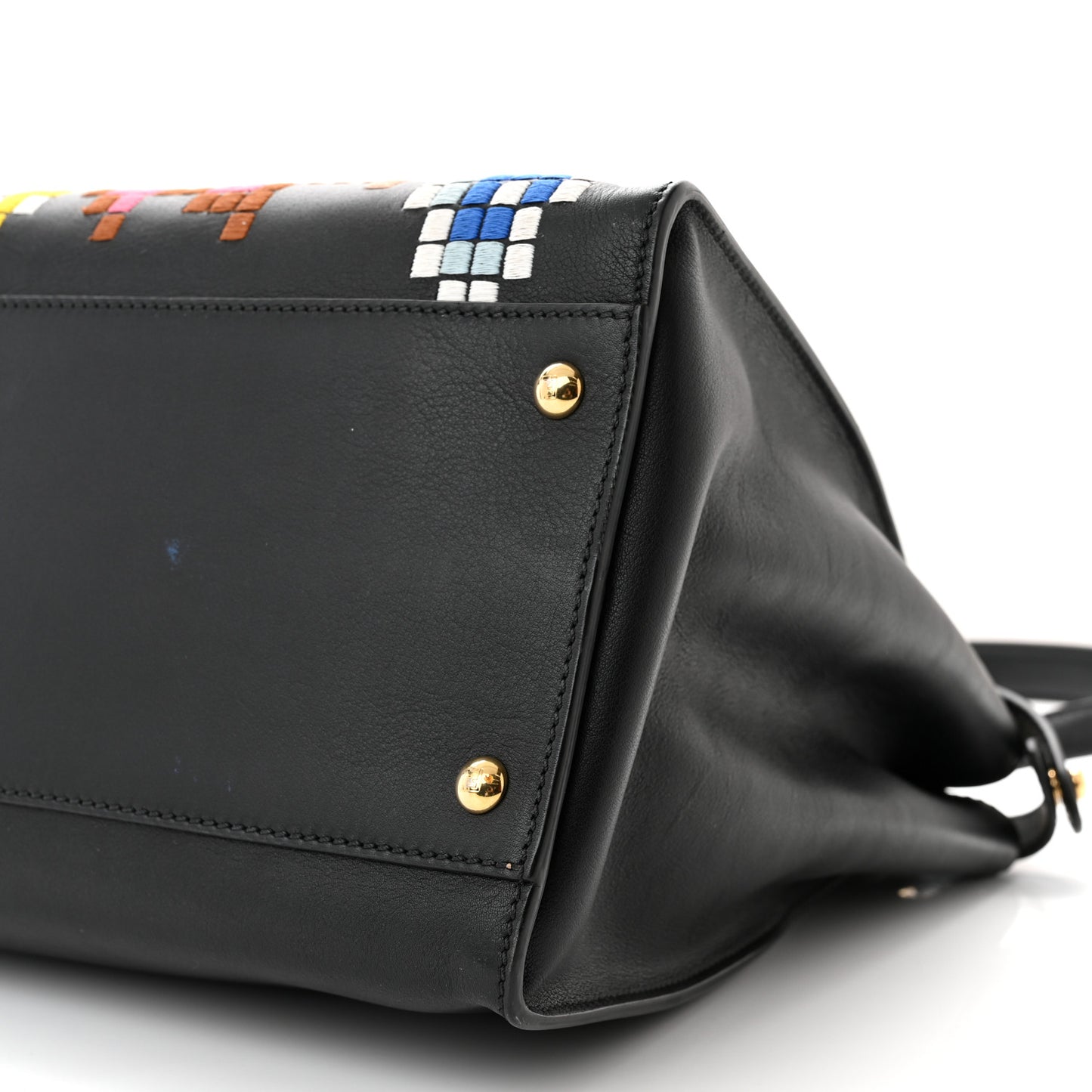 Calfskin Pixel Embroidered Large Peekaboo Iconic Satchel Black