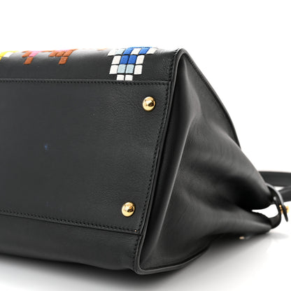 Fendi Calfskin Pixel Embroidered Large Peekaboo Iconic Satchel Black 11 of 12