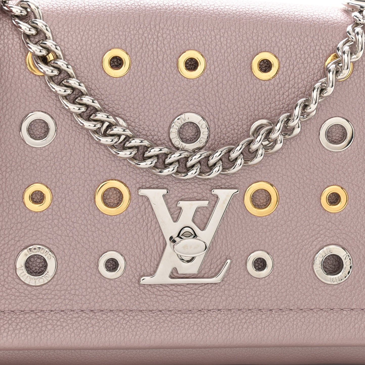 Soft Calfskin Eyelet Lockme II Chain Bag BB Rose Gold