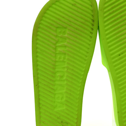 Balenciaga Smooth Rubber Logo Bi-Color Womens Pool Slide Sandals 38 Fluo Yellow Black 6 of 8