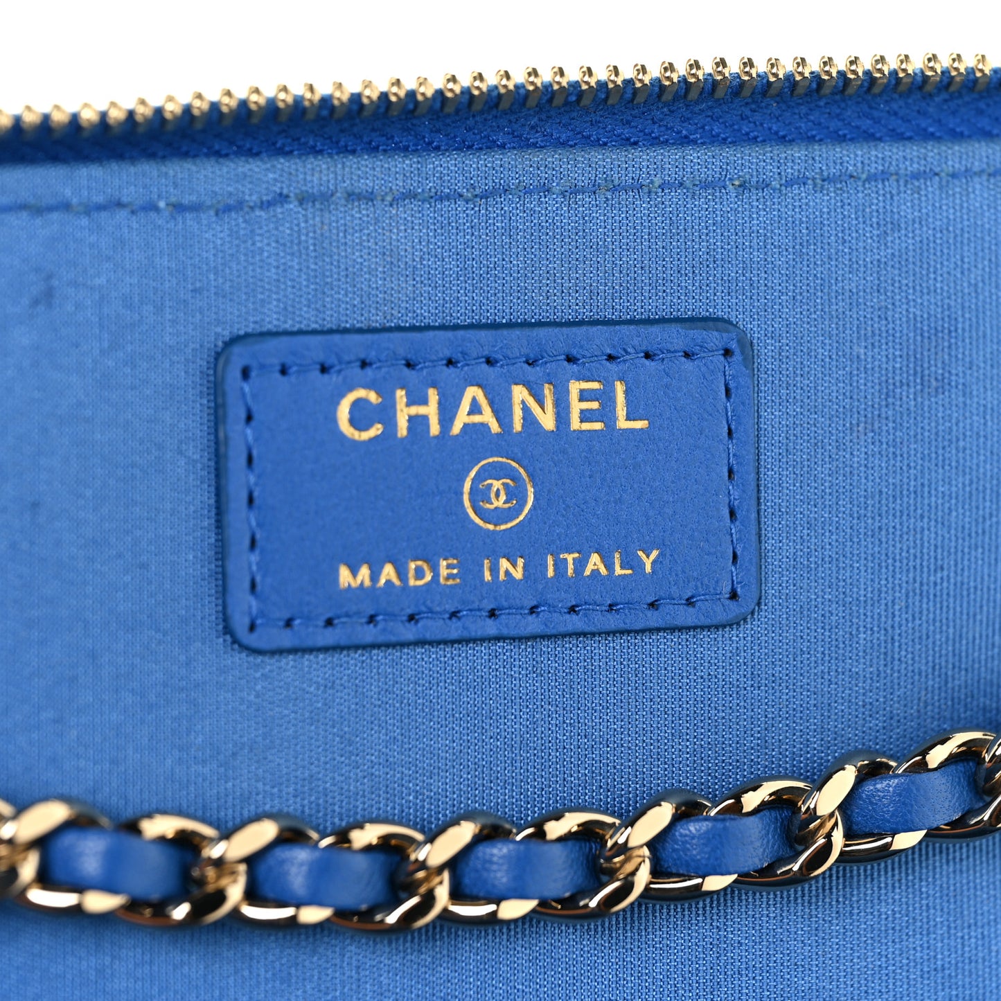 Raffia Jute Striped Small Vanity Case With Chain Blue Beige