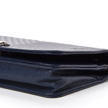 Chanel Caviar Chevron Quilted Boy Wallet On Chain WOC Blue 7 of 12