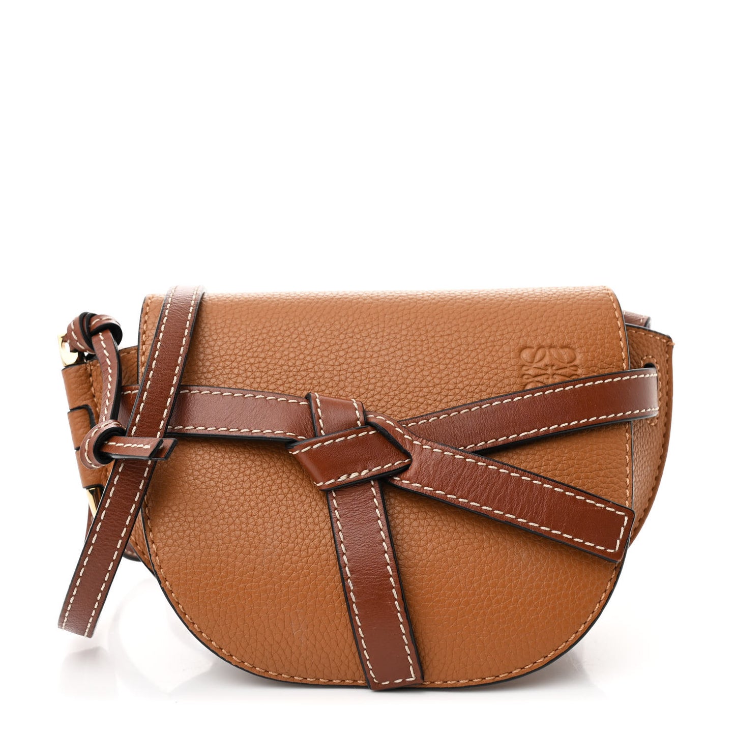 Grained Calfskin Mini Gate Crossbody Bag Caramel Pecan