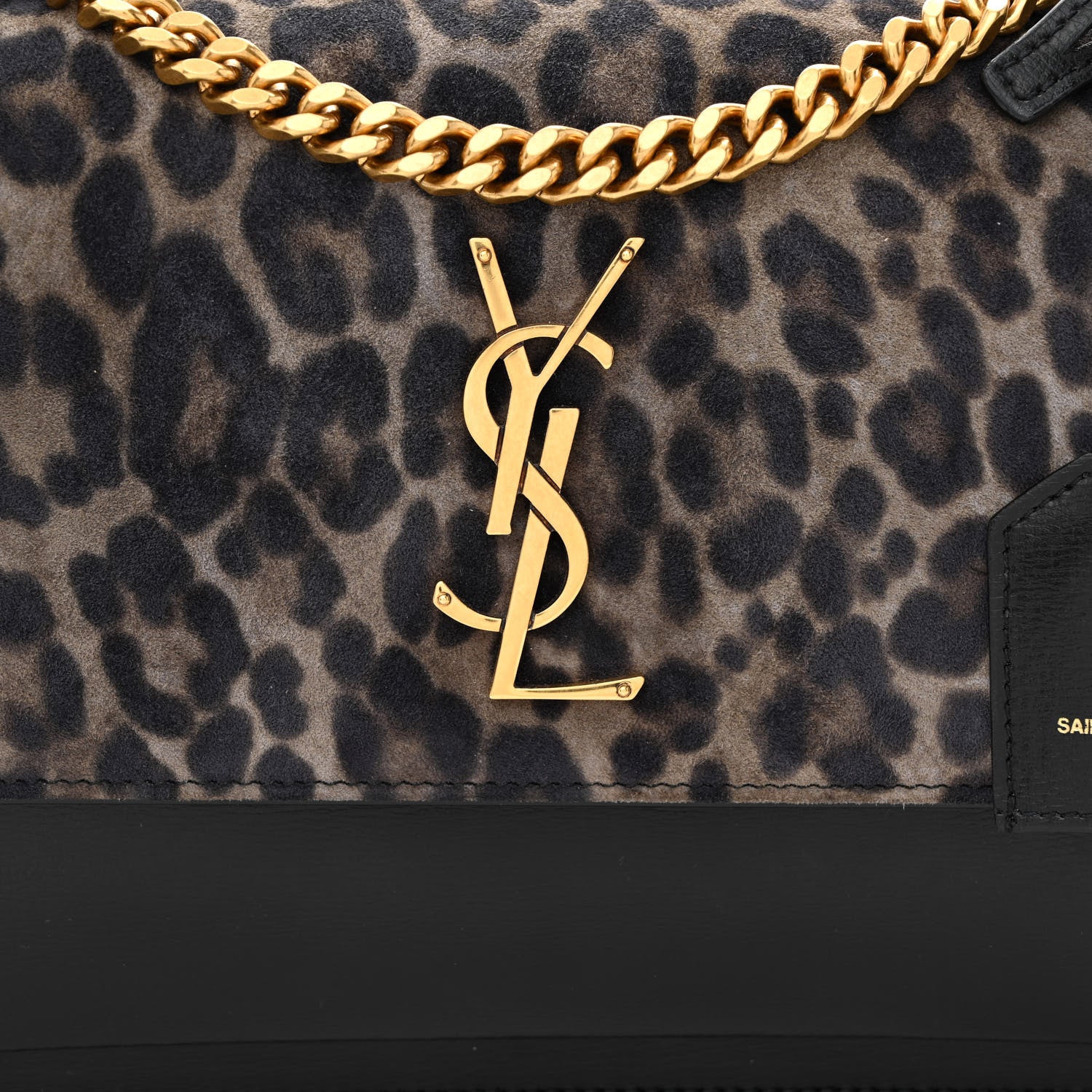 Saint Laurent Calfskin Suede Leopard Print Medium Monogram Sunset Black 8 of 10