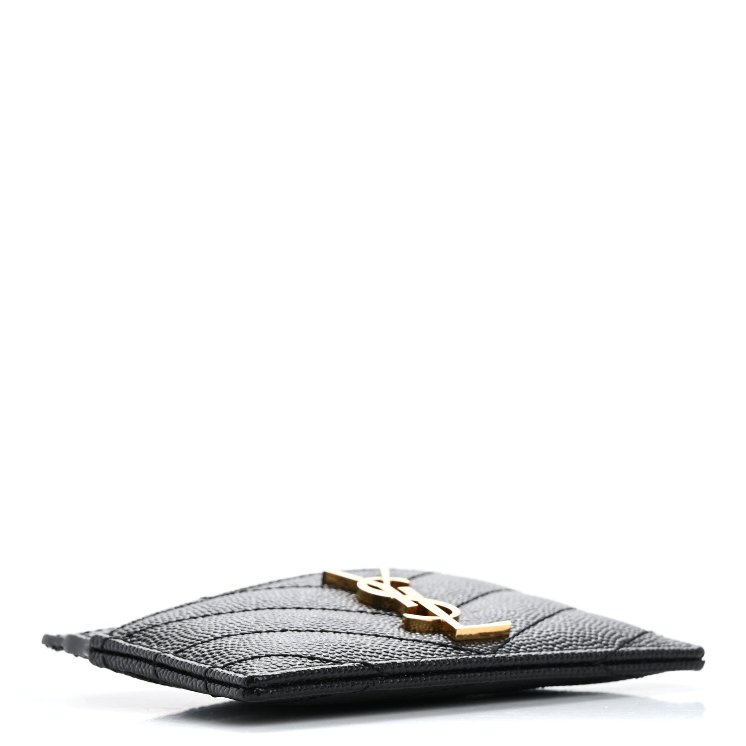 Saint Laurent Grain De Poudre Matelasse Chevron Monogram Credit Card Case Black 4 of 10