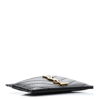 Saint Laurent Grain De Poudre Matelasse Chevron Monogram Credit Card Case Black 4 of 10