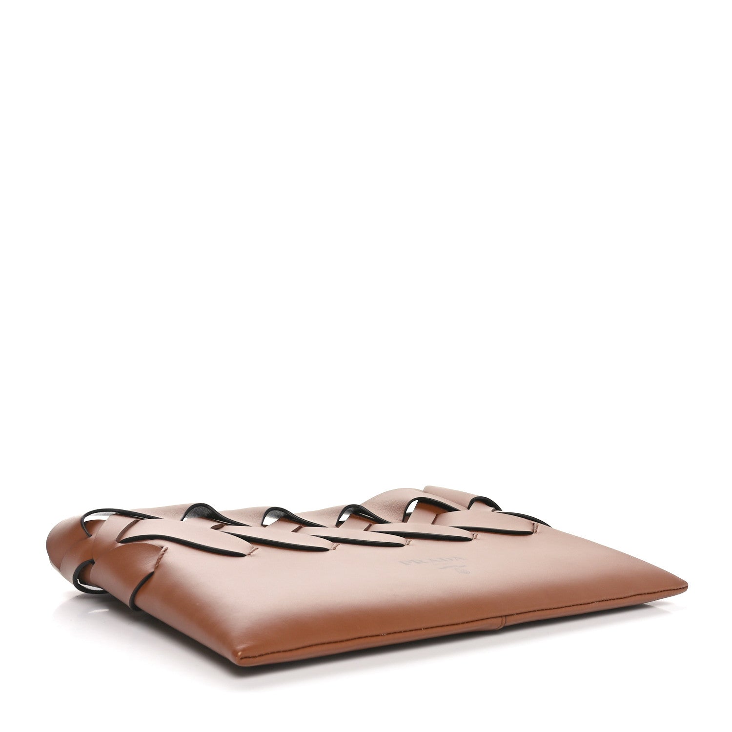 Prada Vitello Intreccio Tress Clutch Cognac Black 4 of 11