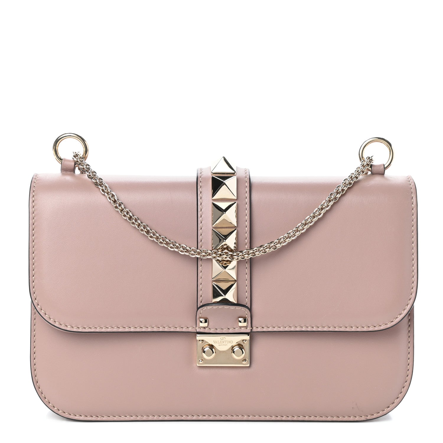 Valentino Garavani Vitello Medium Glam Lock Rockstud Flap Poudre 1 of 9