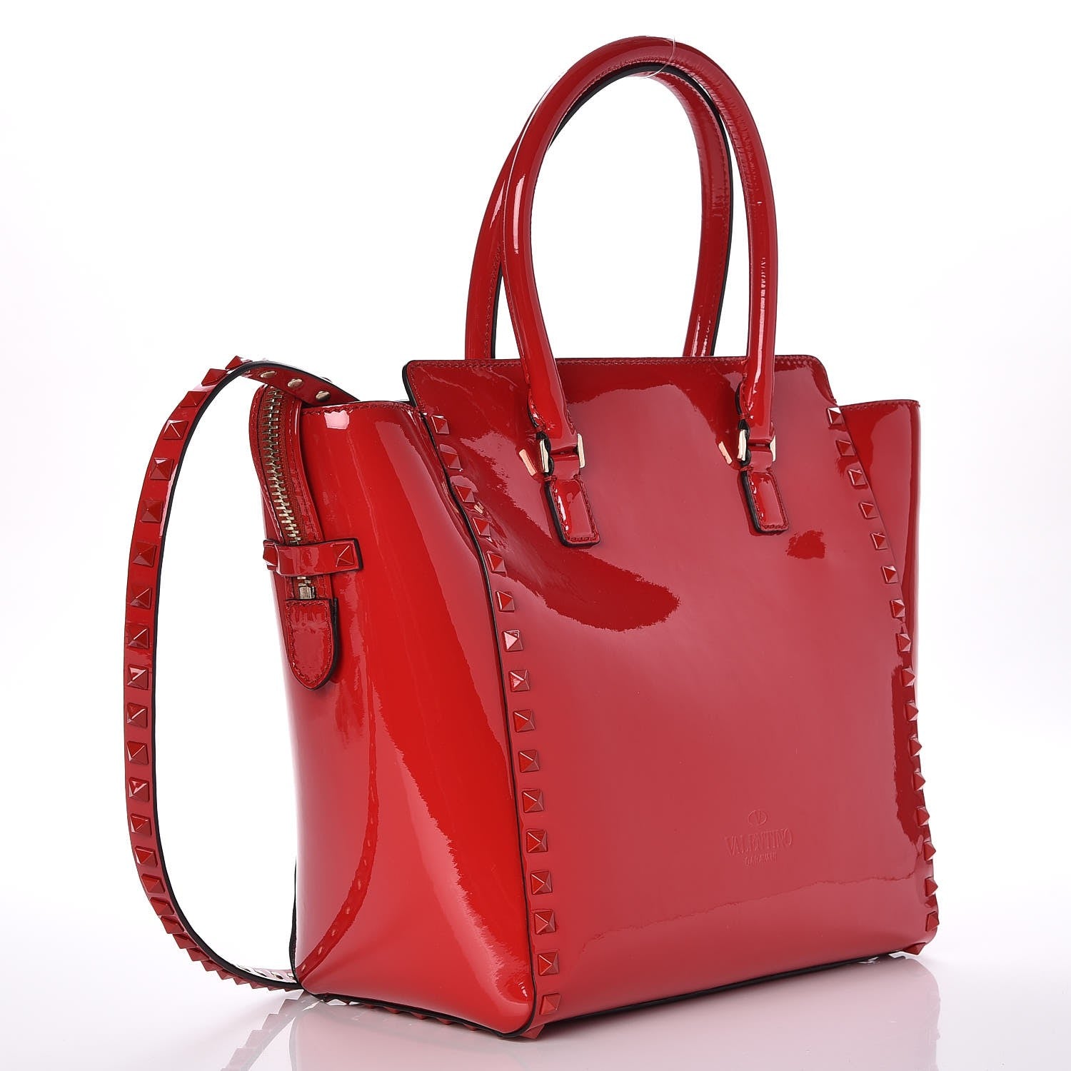 Valentino Garavani Patent Monochrome Rockstud Double Handle Tote Rosso Valentino 3 of 11