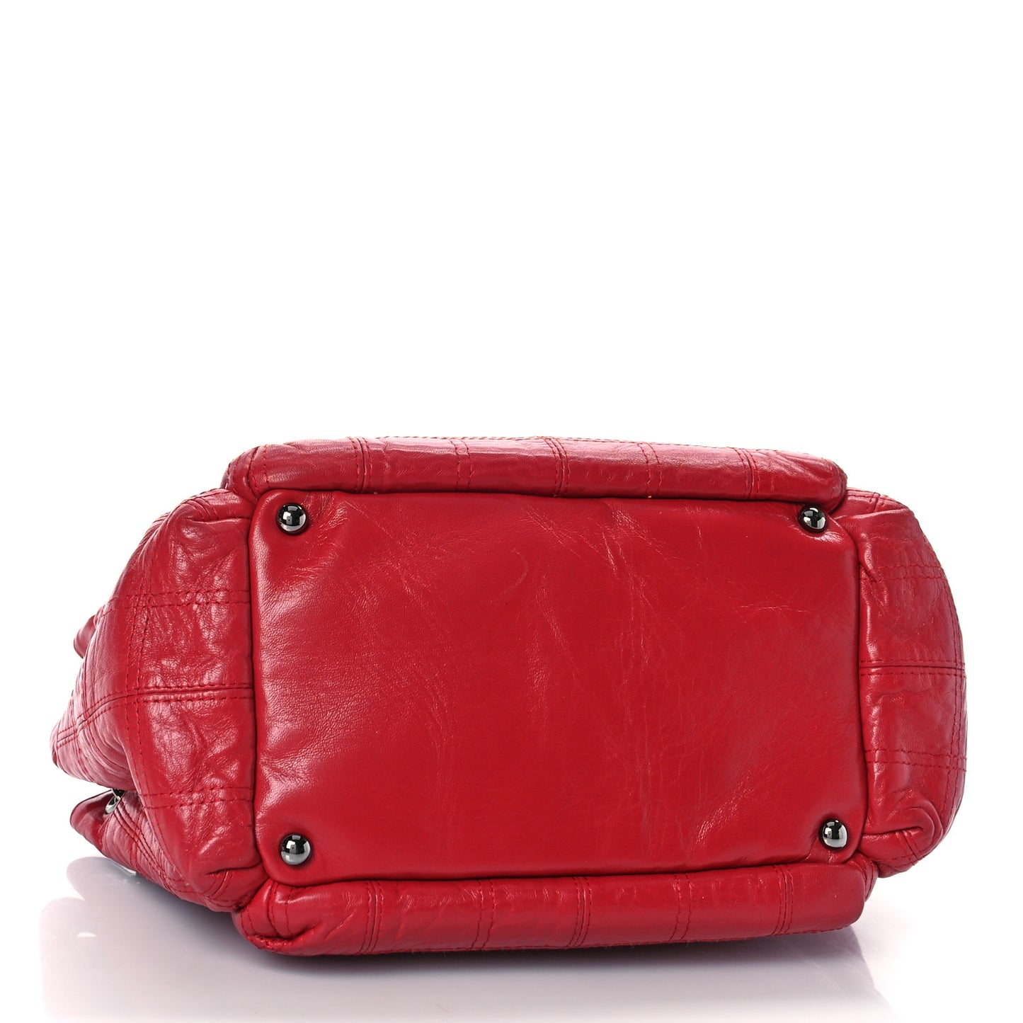 Lambskin Square Stitched Lax Accordion Hobo Red