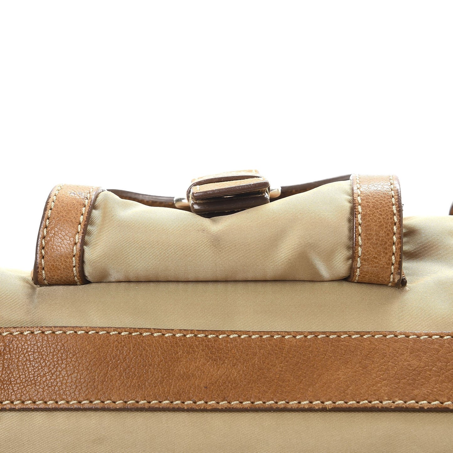 Tessuto Nylon Calfskin Pushlock Satchel Brown