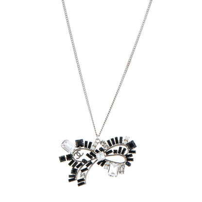 Chanel Baguette Crystal Pearl CC Bow Necklace Silver Black 1 of 3