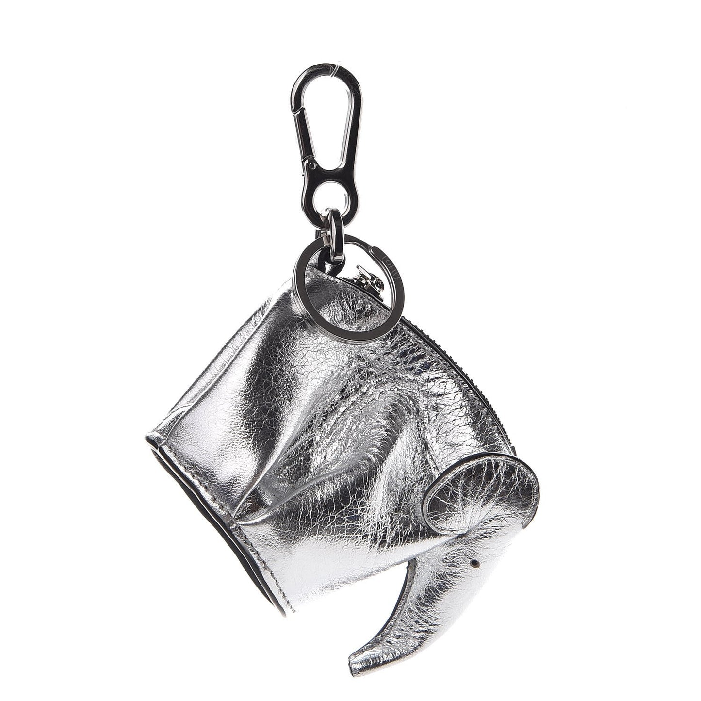 Metallic Calfskin Mini Elephant Coin Purse Silver
