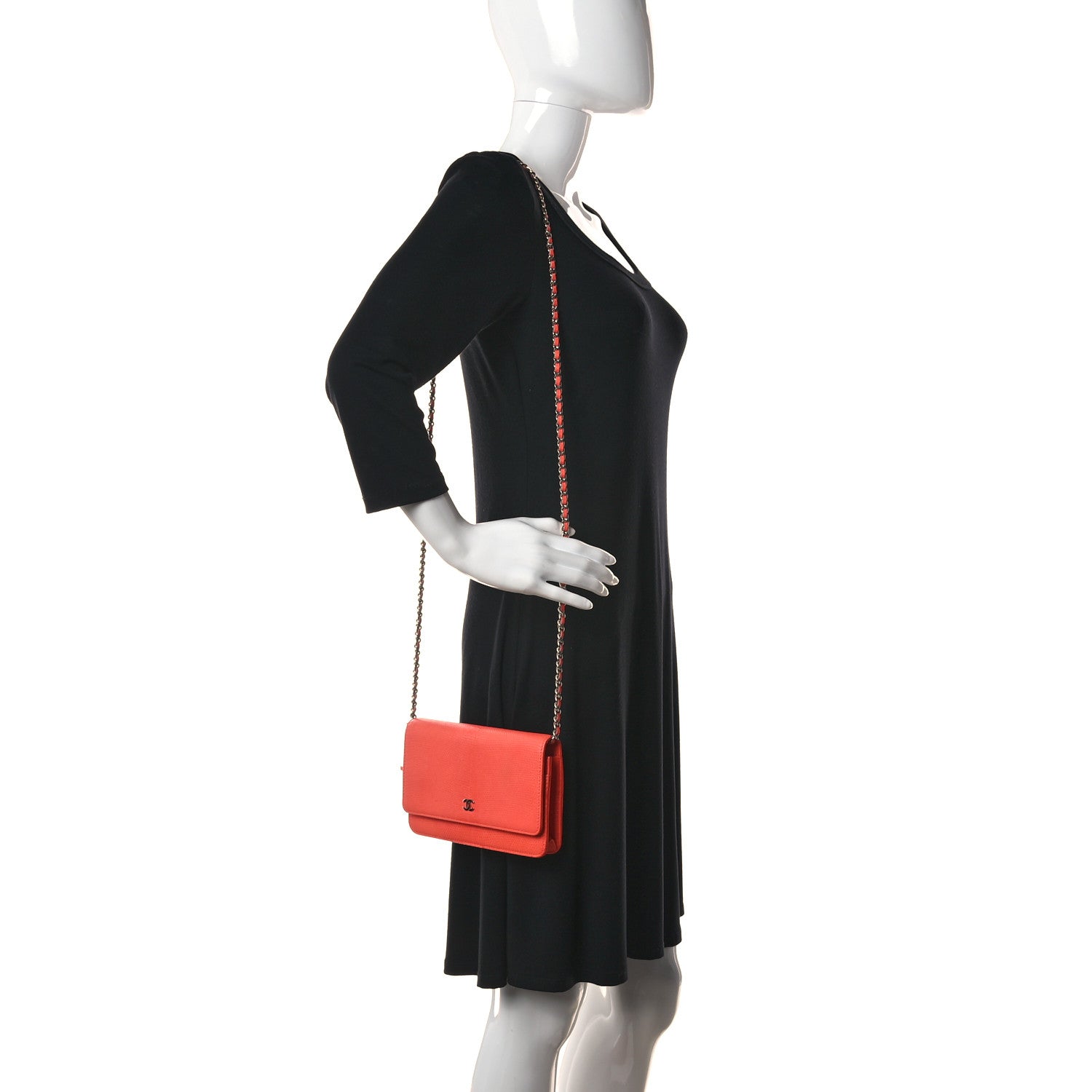 Chanel Lizard Wallet on Chain WOC Orange 2 of 13