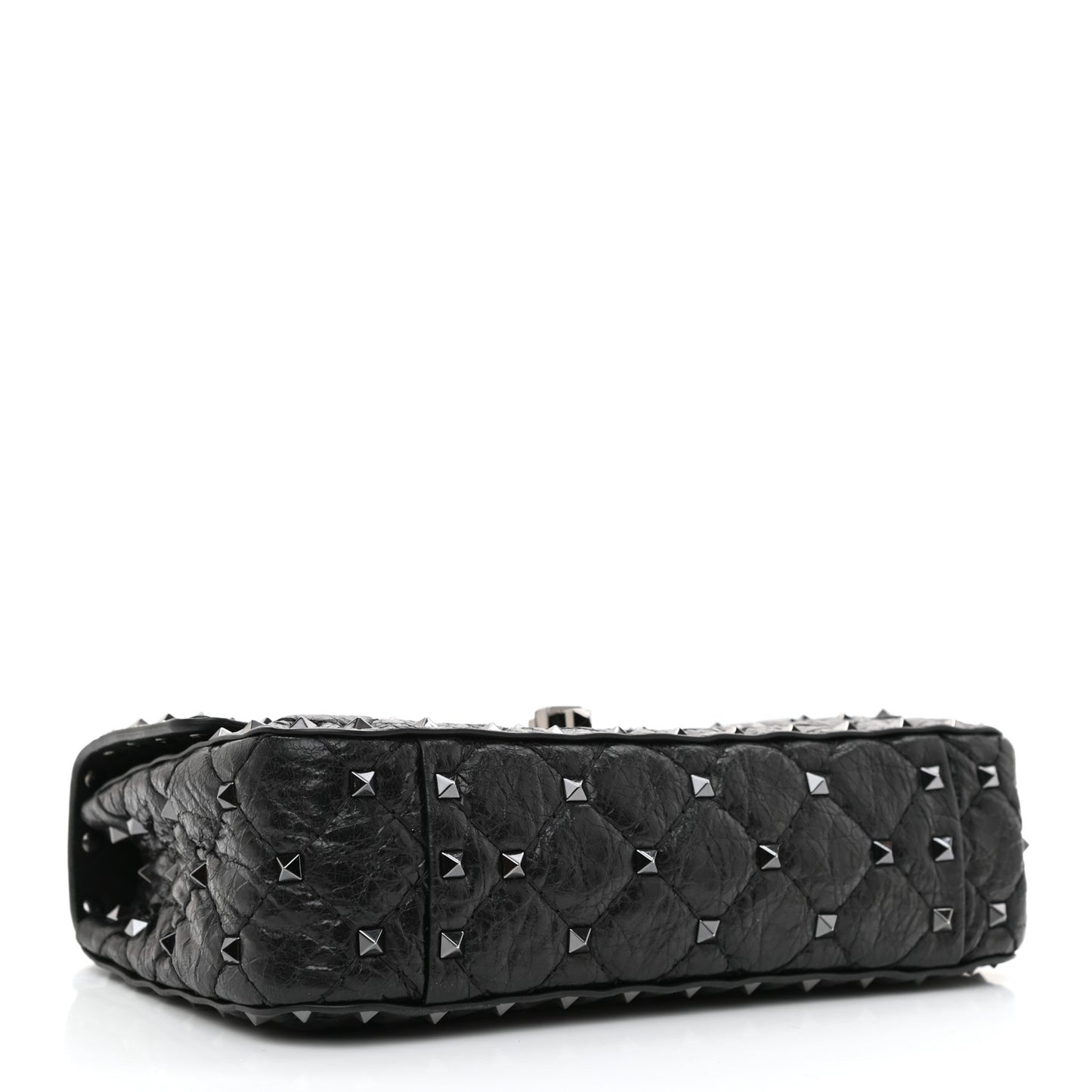 Craquele Nappa Small Rockstud Spike Shoulder Bag Black