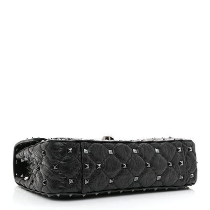 Valentino Garavani Craquele Nappa Small Rockstud Spike Shoulder Bag Black 4 of 7