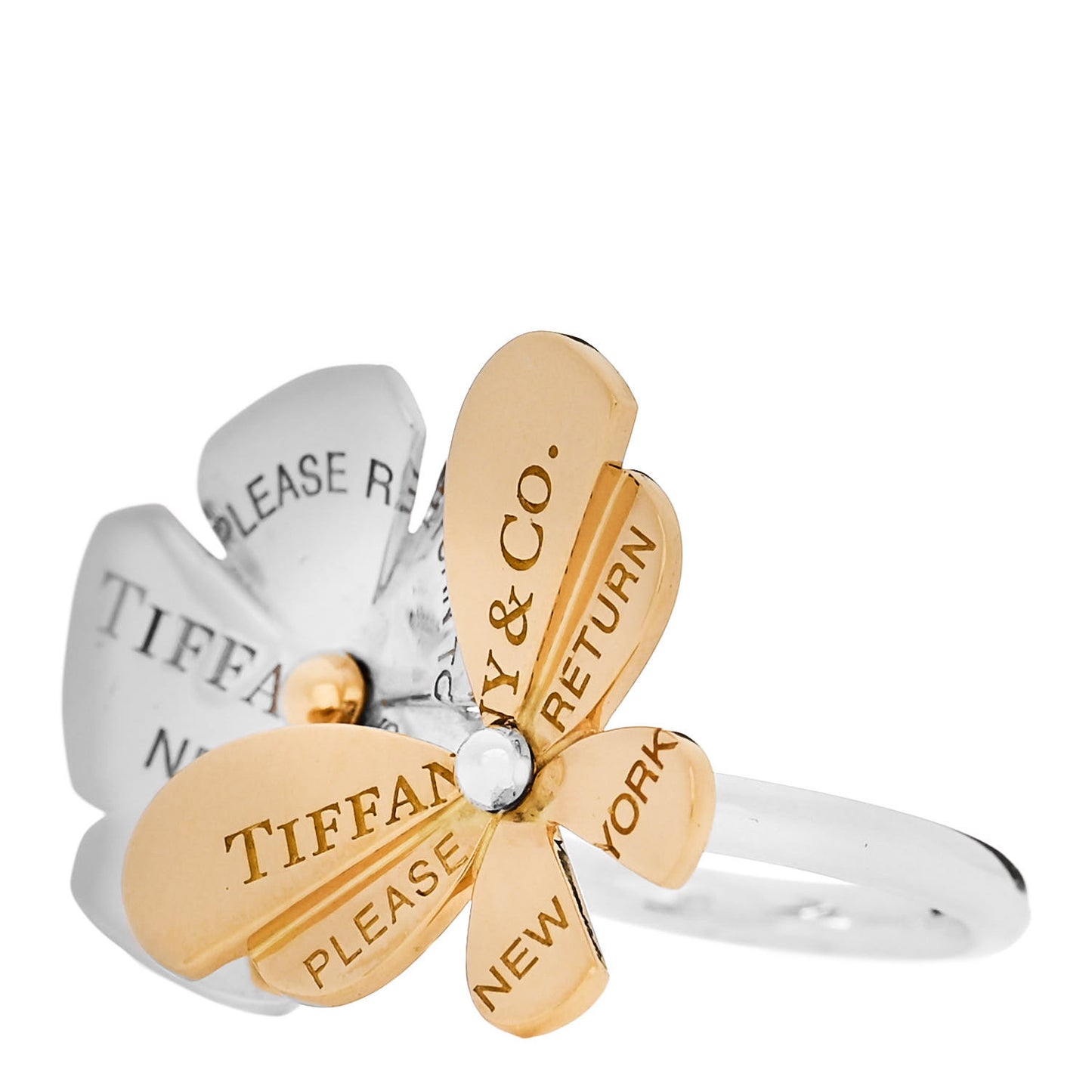 18K Yellow Gold Sterling Silver Return to Tiffany Love Bugs Butterfly Flower Ring 52 6