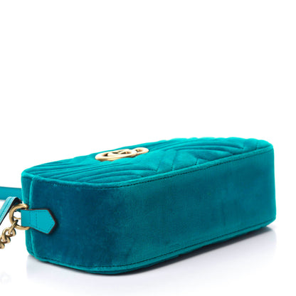 Gucci Velvet Matelasse Small GG Marmont Chain Shoulder Bag Pavone Cyan 3 of 11