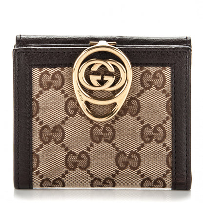 Gucci Monogram Interlocking Icon French Flap Wallet Dark Brown 1 of 7