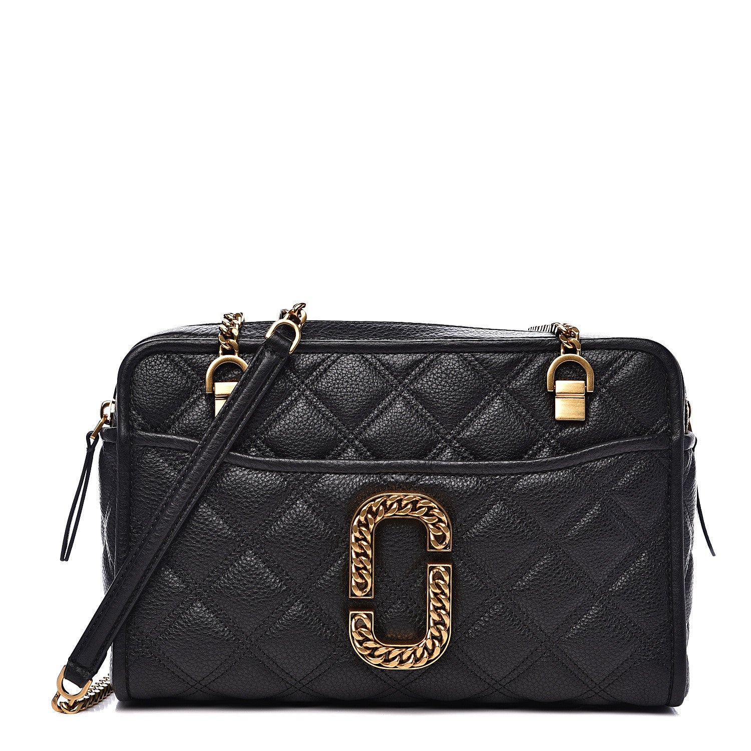 Marc Jacobs Grained Calfskin Quilted Double Stitched The Status Shoulder Bag Black 1 of 12