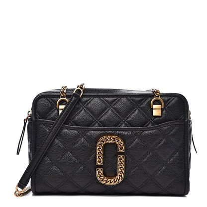 Marc Jacobs Grained Calfskin Quilted Double Stitched The Status Shoulder Bag Black 1 of 12