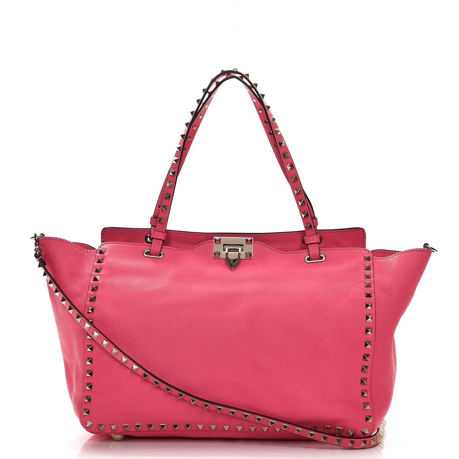 Valentino Garavani Vitello Medium Rockstud Tote Fuxia Fluo 1 of 9