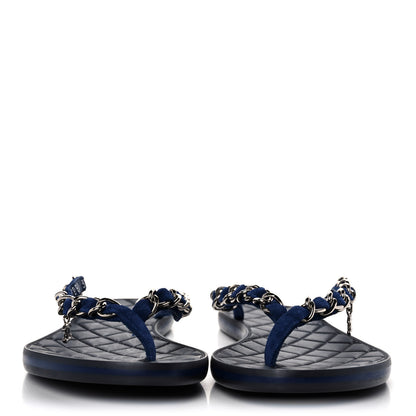 Chanel Cotton Terrycloth Thong Sandals 37 Blue 2 of 9