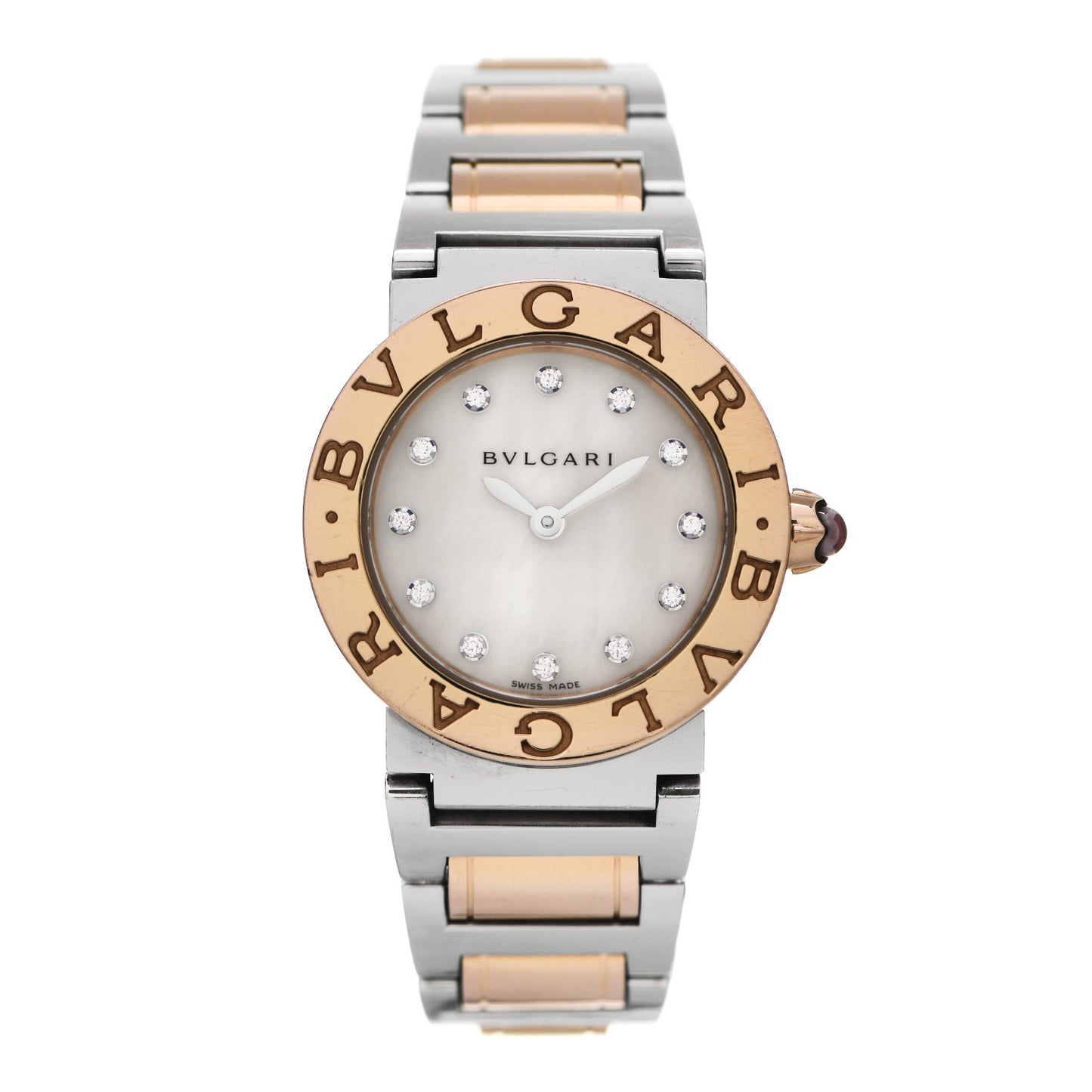 Stainless Steel 18K Rose Gold Diamond Mother of Pearl 26mm Quartz Watch