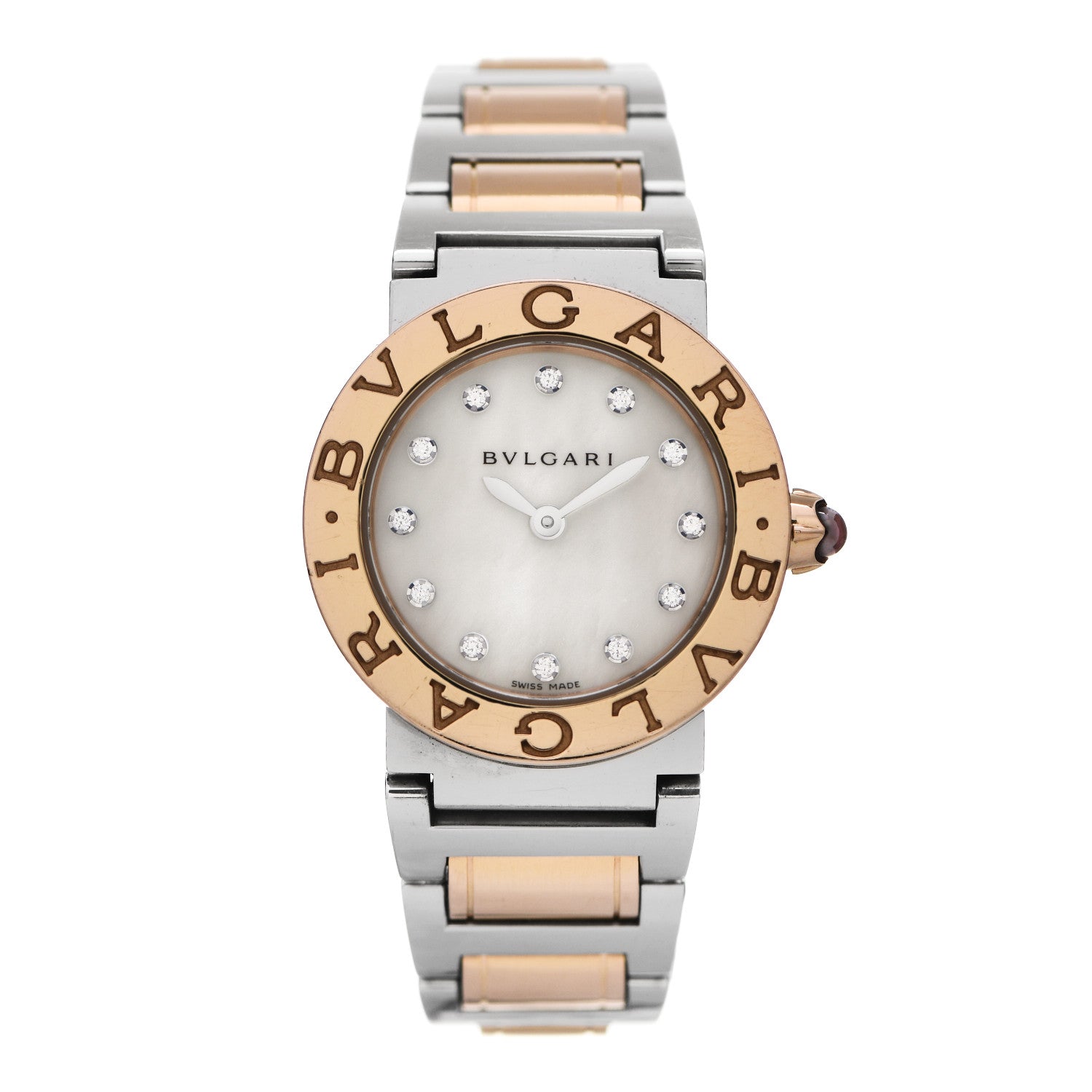 Bulgari Stainless Steel 18K Rose Gold Diamond Mother of Pearl 26mm Quartz Watch 1 of 5
