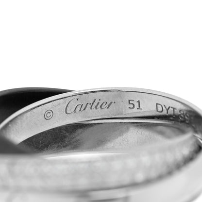 Cartier 18K White Gold Diamond Ceramic Small Trinity Ring 51 5.75 4 of 5
