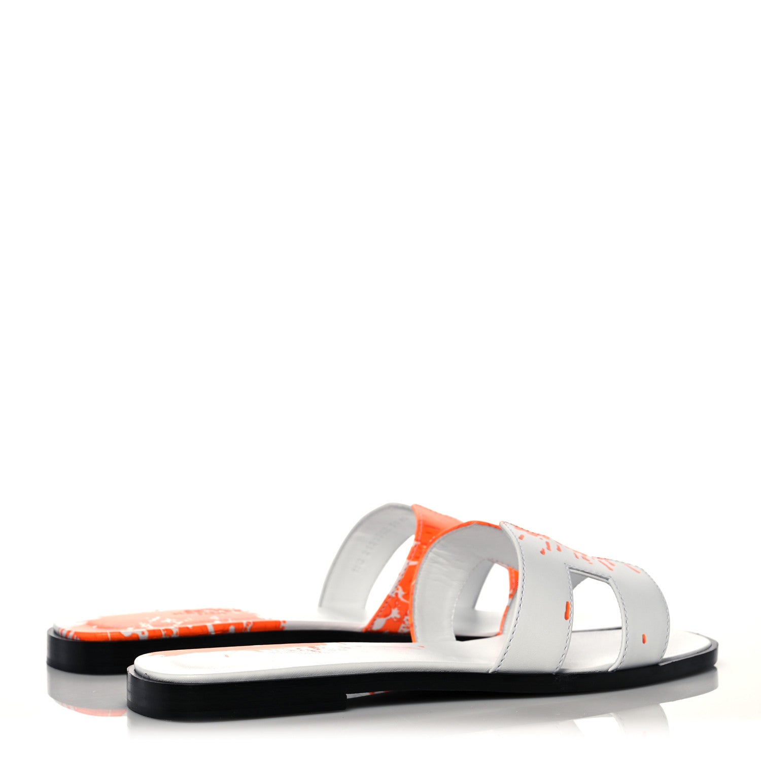 Hermes Calfskin Printed Peinture Fraiche Oran Sandals 37 White Orange 4 of 9