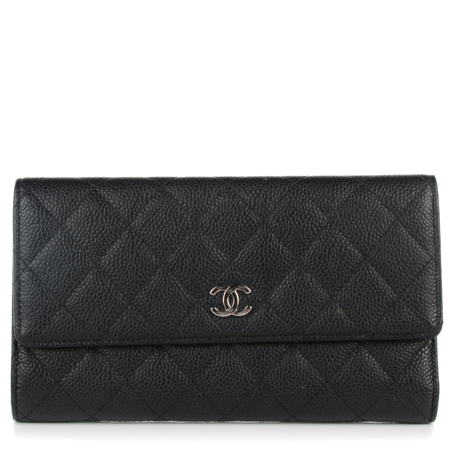 Caviar Quilted Large Flap Wallet Black