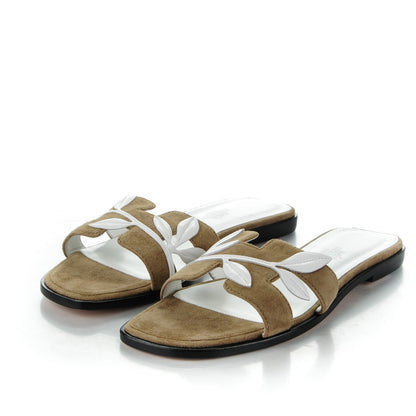 Hermes Suede Goatskin Nappa Calfskin Oran Sandals 39 Ginger White 3 of 8
