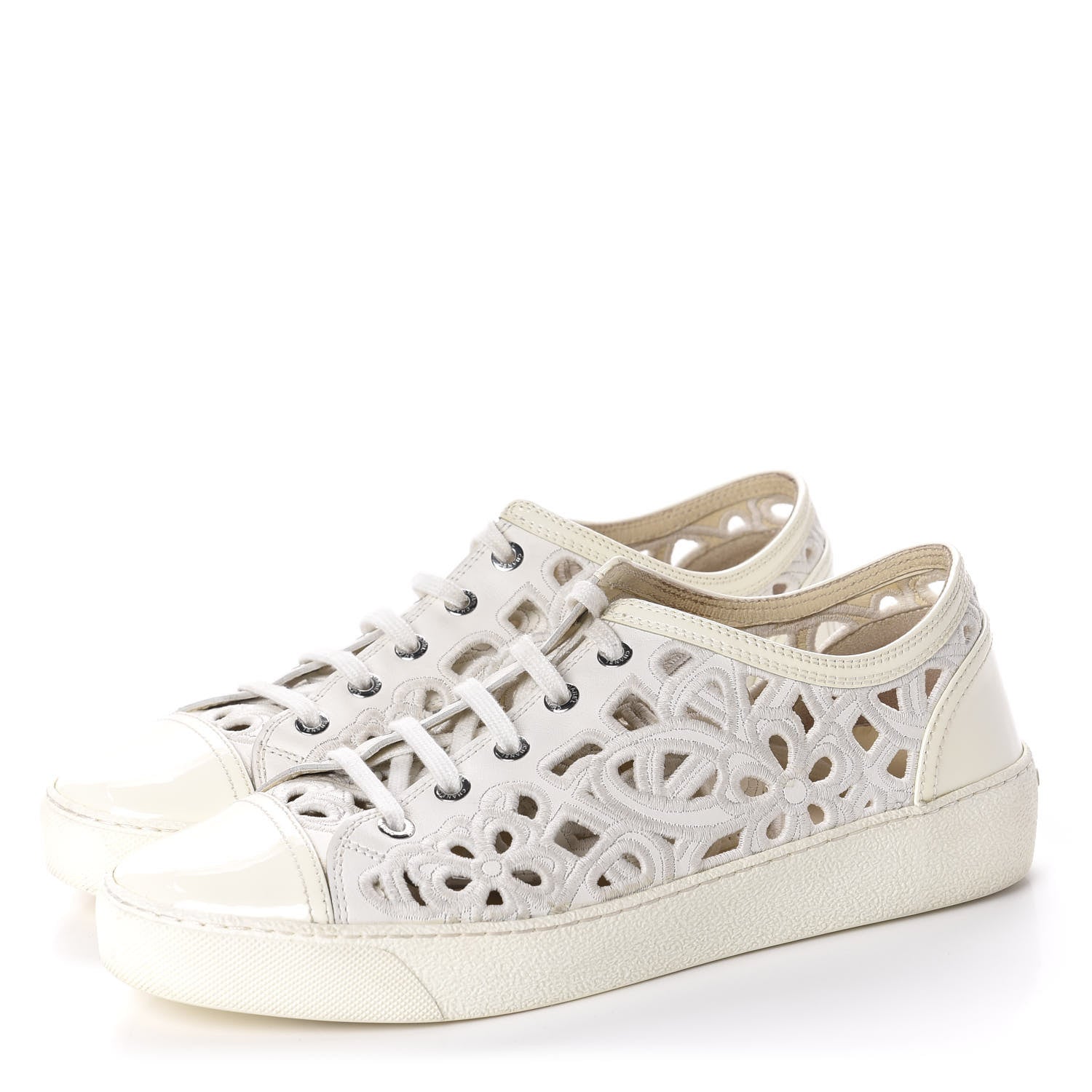 Chanel Patent Grained Goatskin Hollow Out Flower Sneakers 39 White 3 of 11