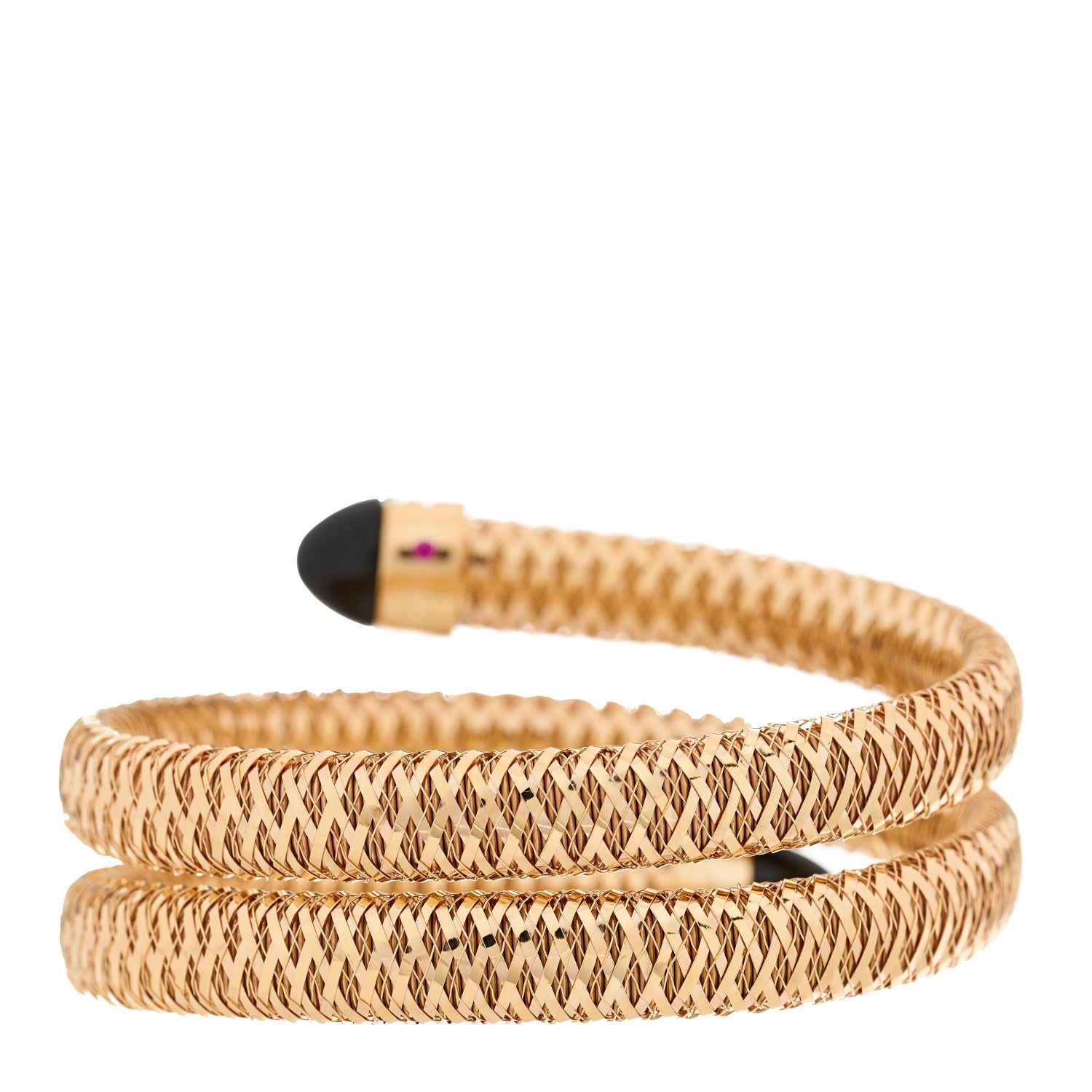 Roberto Coin 18K Rose Gold Diamond Onyx Primavera Coil Bracelet 2 of 4