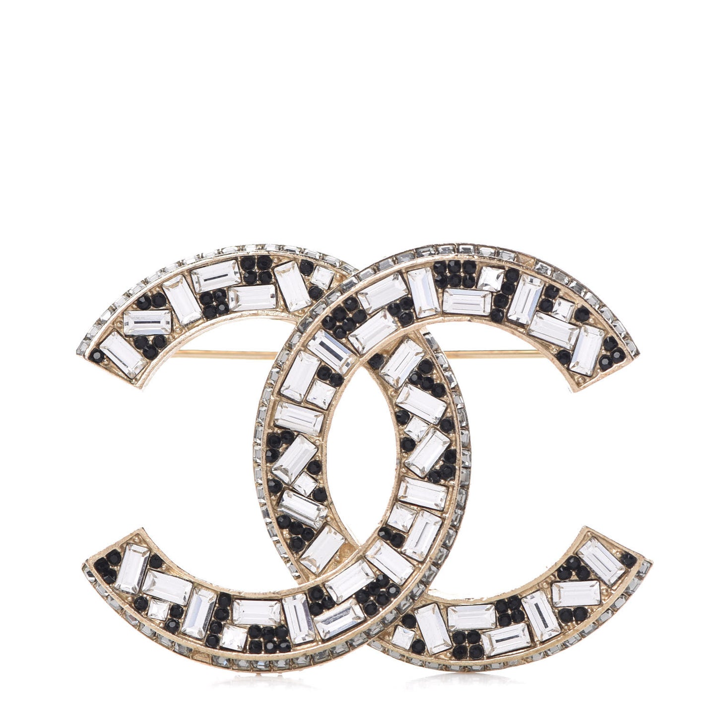 Baguette Crystal CC Brooch Gold Black