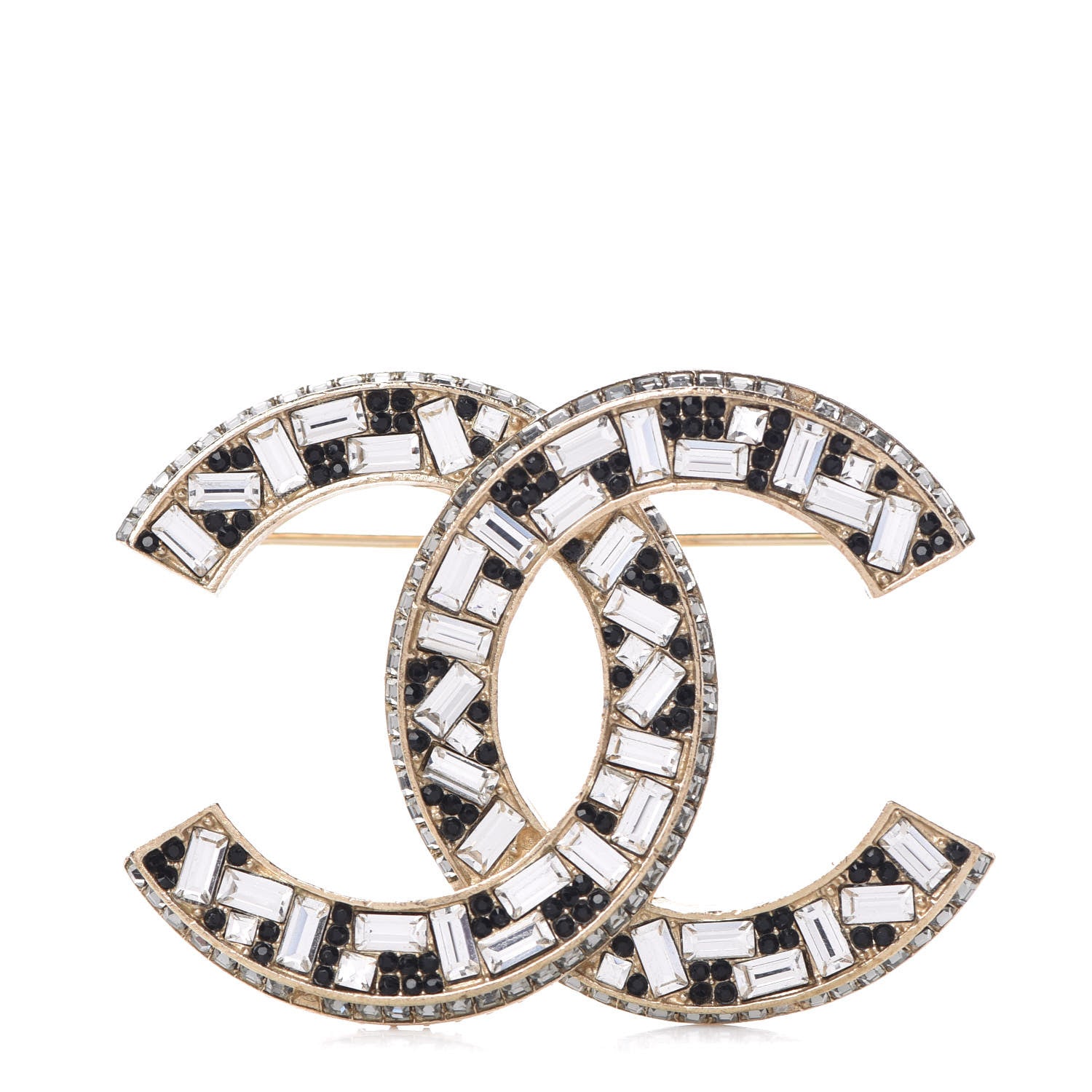 Chanel Baguette Crystal CC Brooch Gold Black 1 of 5