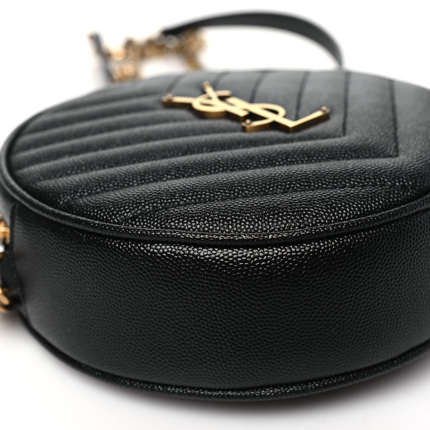 Saint Laurent Grain De Poudre Matelasse Chevron Quilted Round Vinyle Camera Bag Black 8 of 9