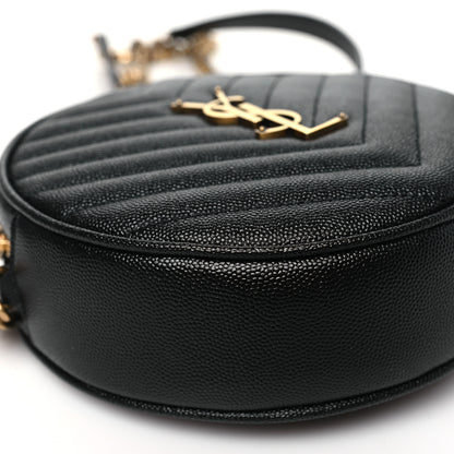 Saint Laurent Grain De Poudre Matelasse Chevron Quilted Round Vinyle Camera Bag Black 8 of 9