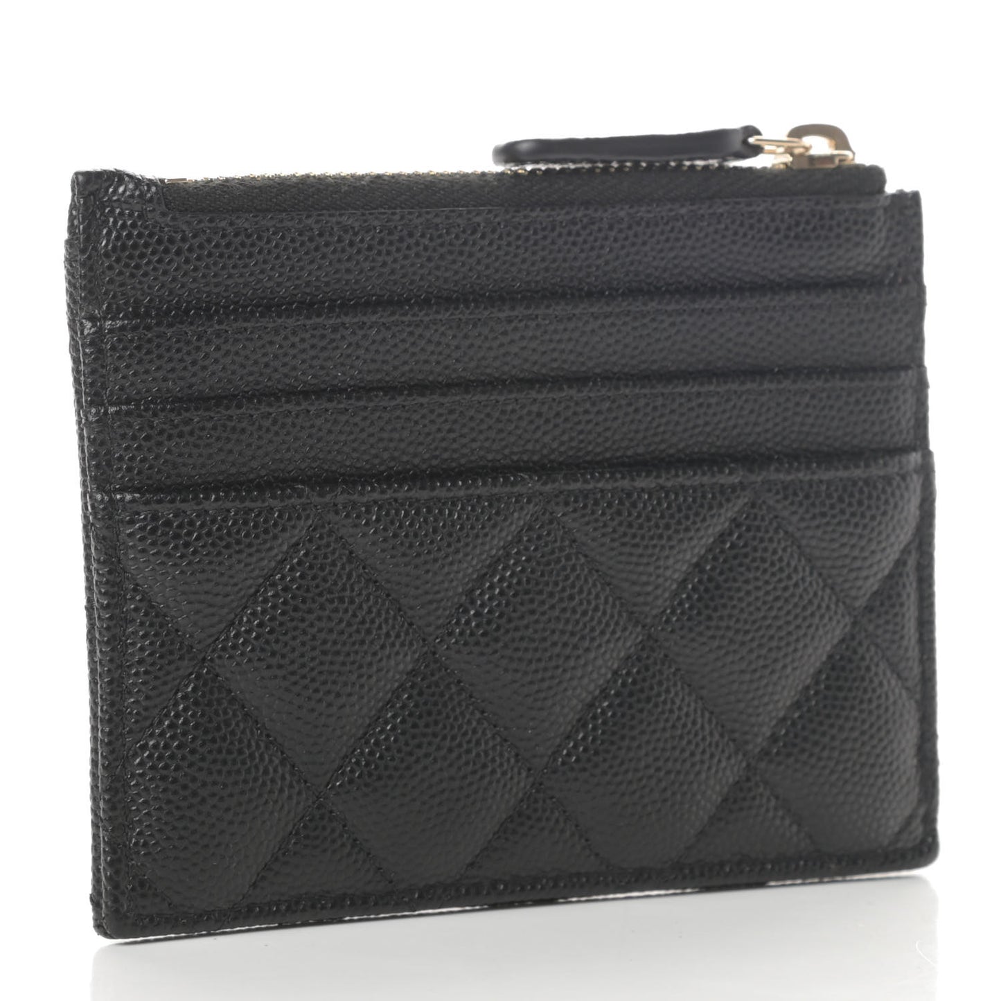 Caviar Quilted CC Zip Card Holder Black