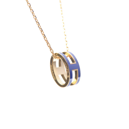 Hermes Lacquered Gold Pop H Pendant Necklace Bleu Royal 3 of 5