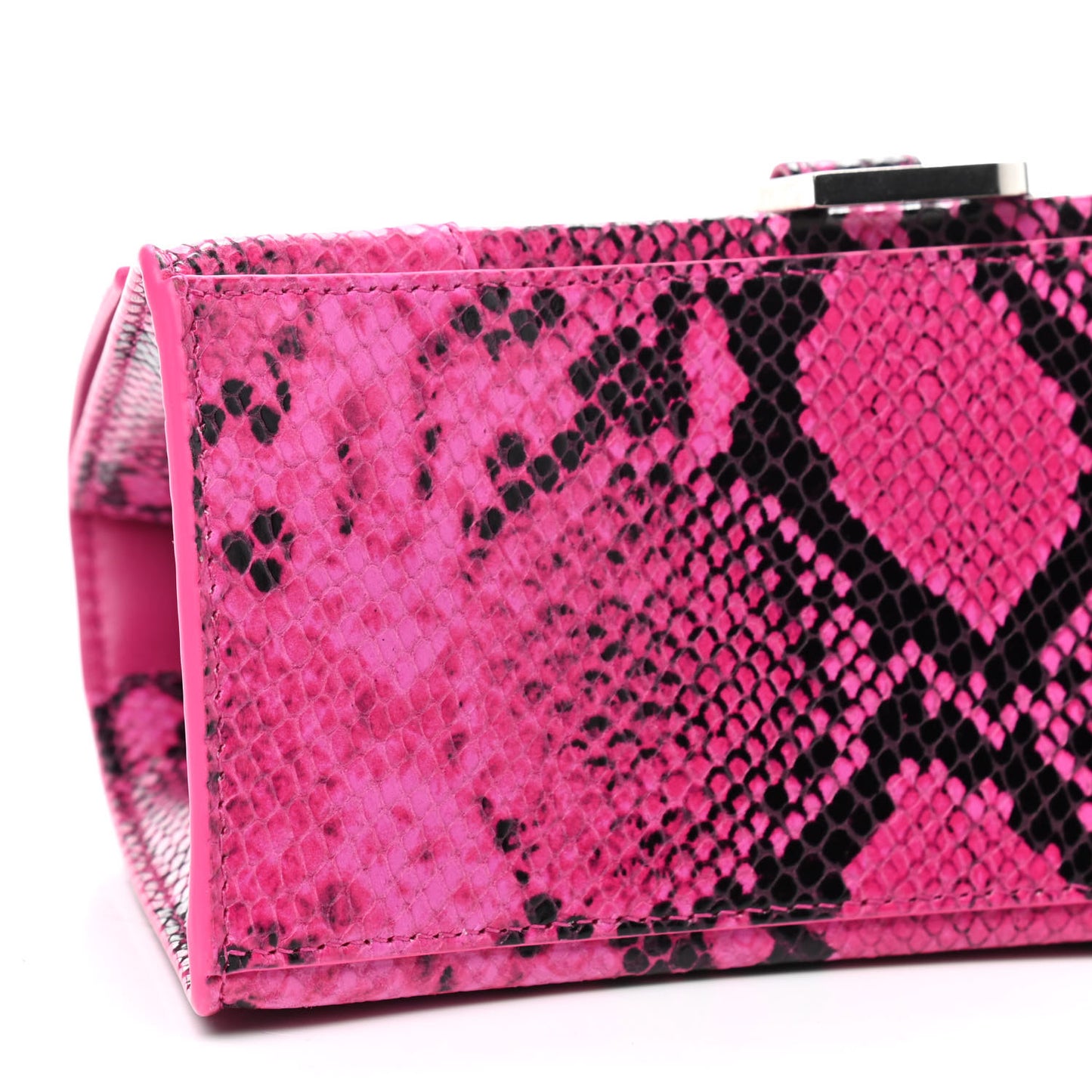 Shiny Calfskin Python Effect Small Hourglass Top Handle Bag Fuchsia Black
