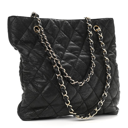 Chanel Crumpled Lambskin Quilted CC Shopping Tote Black 2 of 8