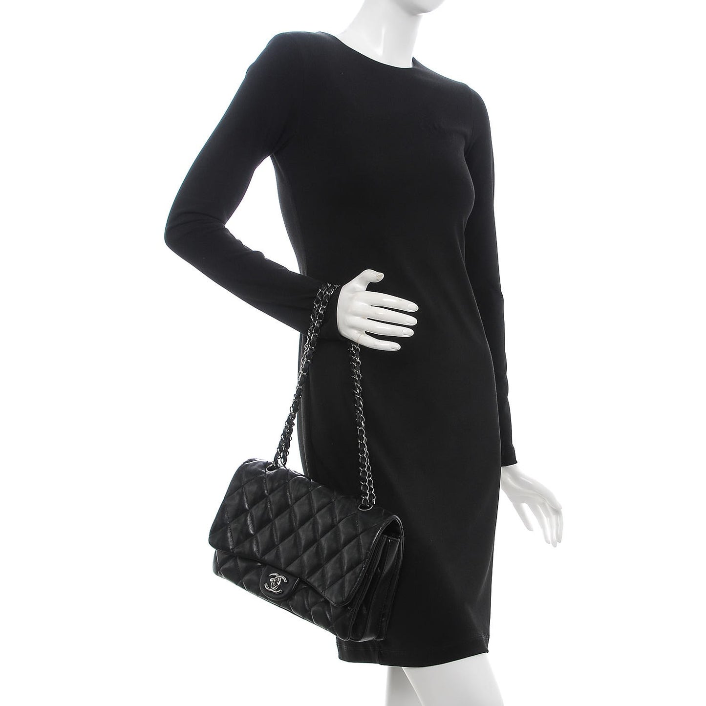 Lambskin Quilted Large 3 Flap Black