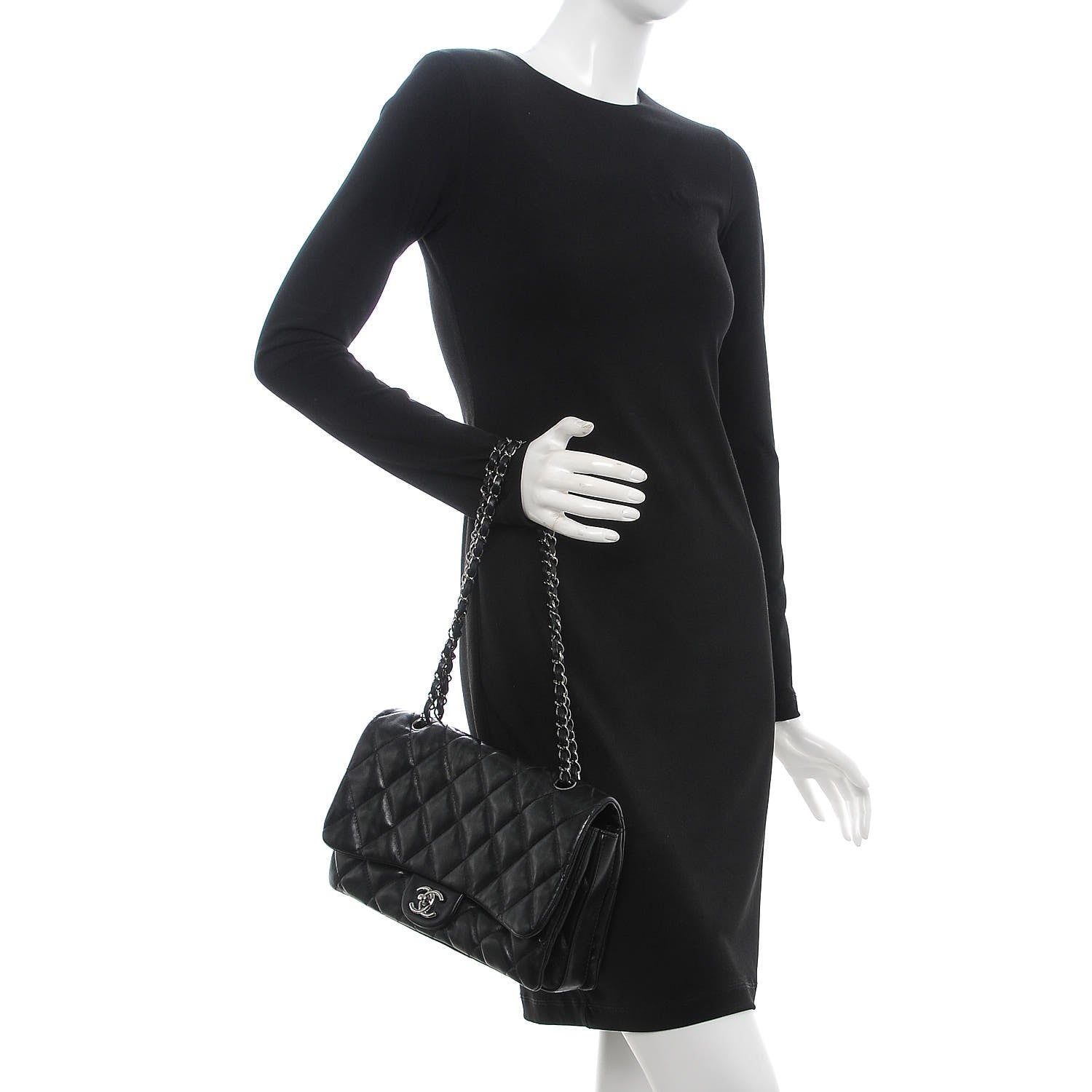Chanel Lambskin Quilted Large 3 Flap Black 2 of 9