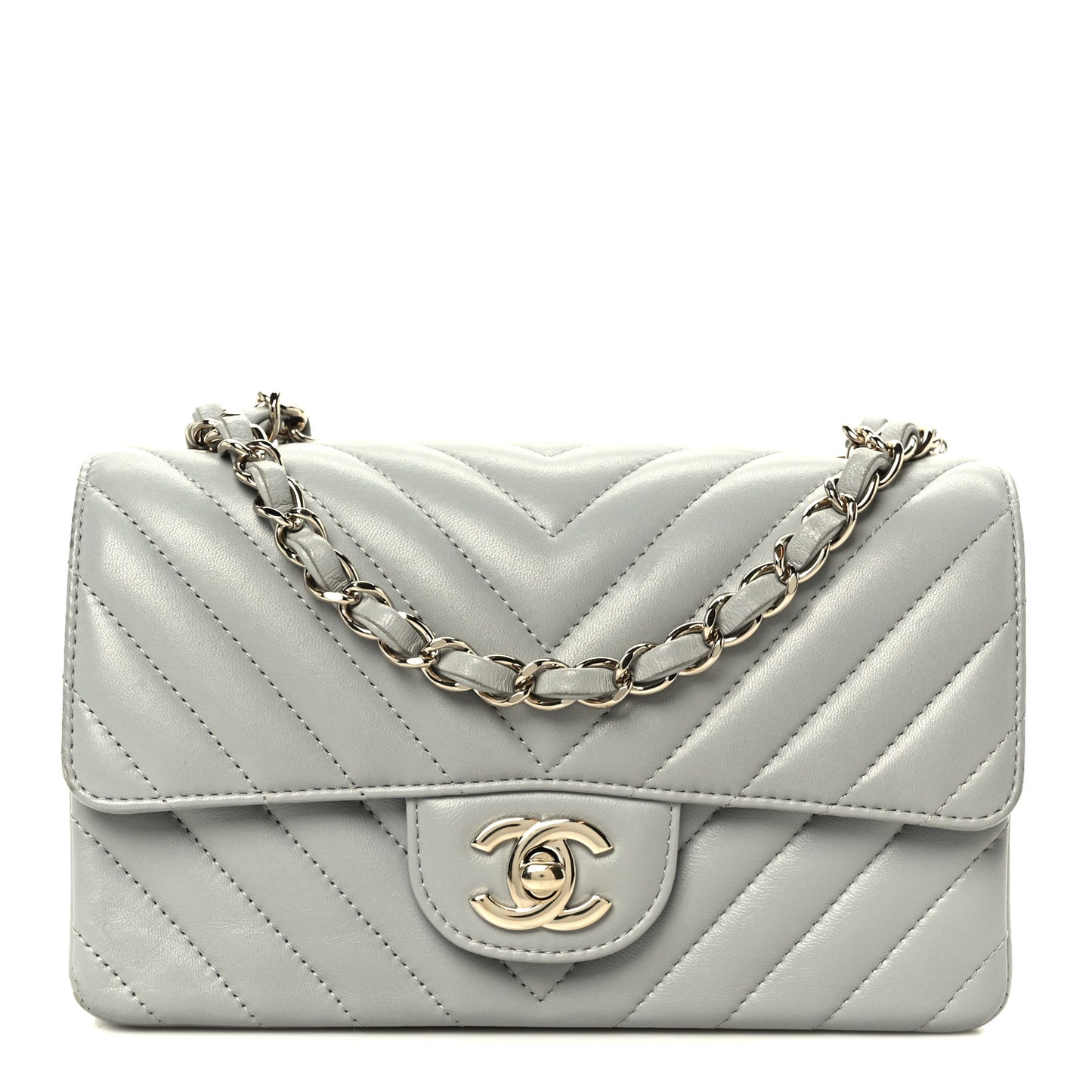 Lambskin Chevron Quilted Mini Rectangular Flap Grey