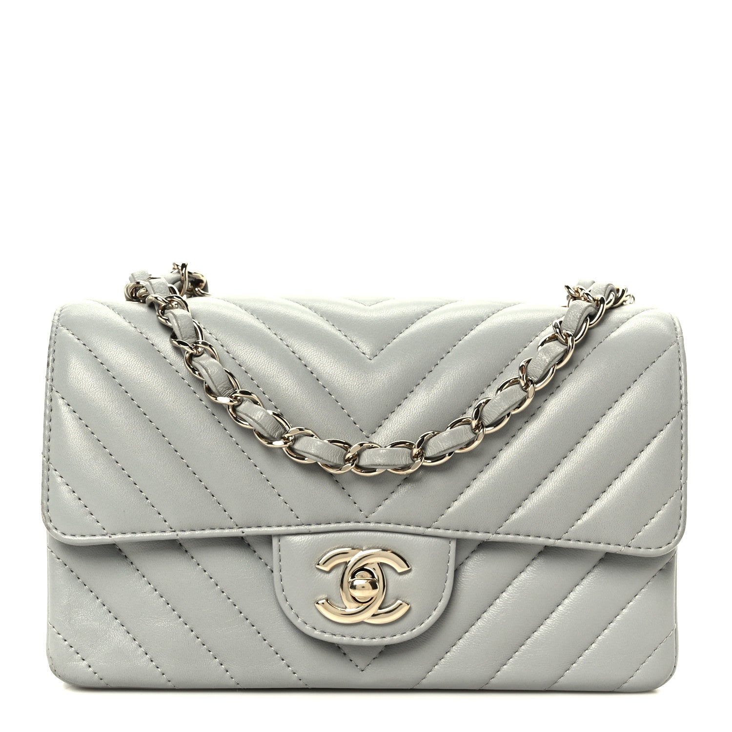 Chanel Lambskin Chevron Quilted Mini Rectangular Flap Grey 1 of 11